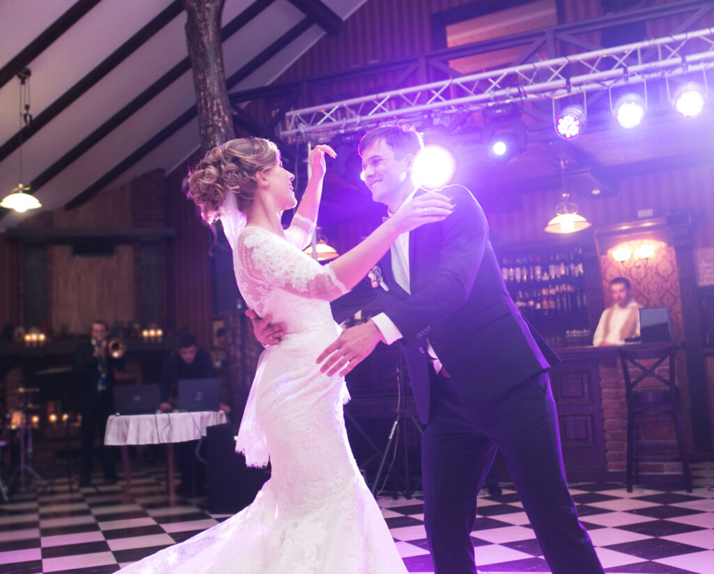 Bride and groom enjoying the dance floor with DJ music
