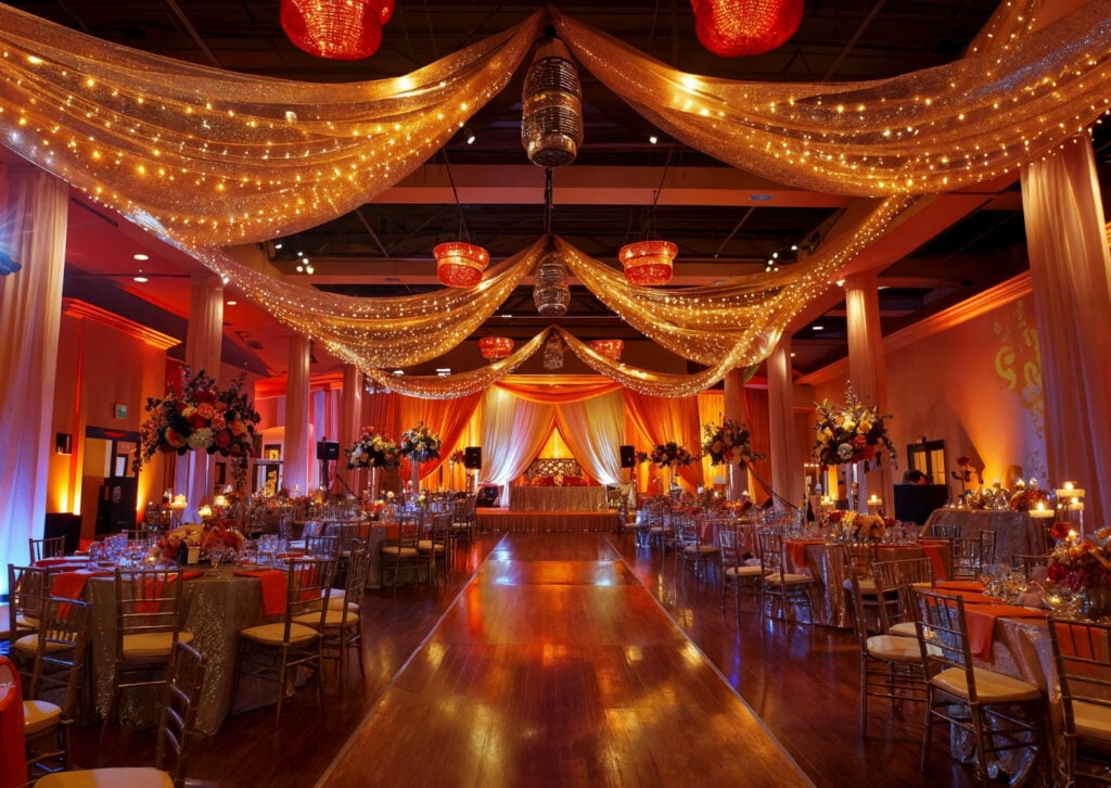 The Power Of Lighting To Transform Any Event - wedding venue with intricate decor e1759214151972