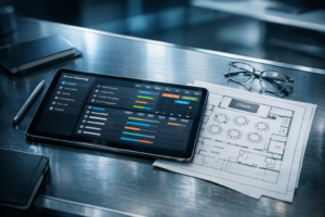 Event planning checklist app on a tablet with progress bars